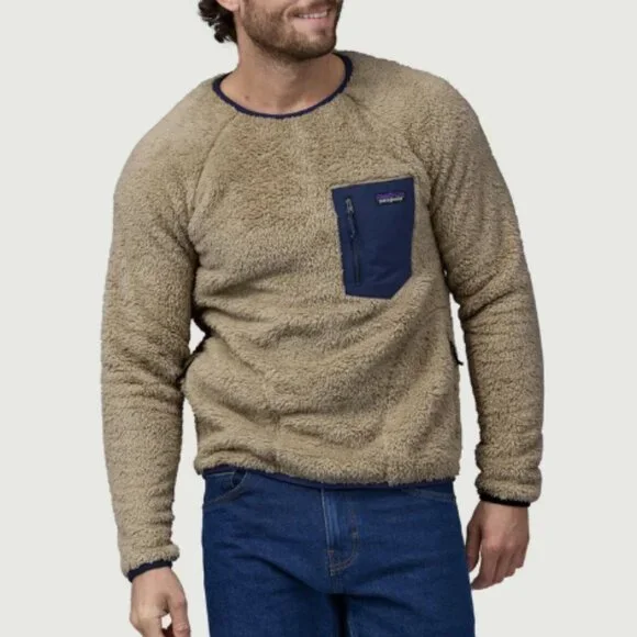 Patagonia Men's Deep Pile Los Gatos Crew Pullover Fleece Khaki/Beige Size M NWT - Picture 1 of 9